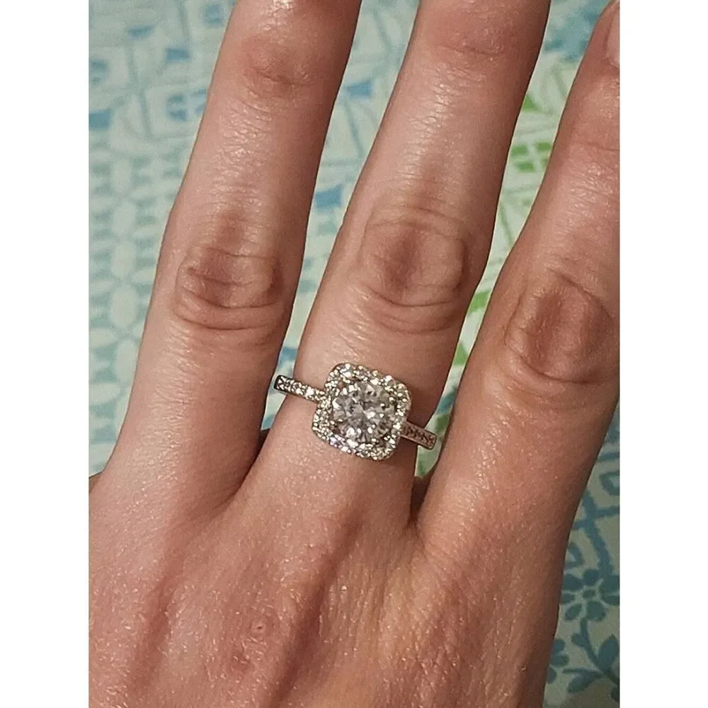 18K White Gold and White Diamond Cubic Zirconia Square Halo Eternity Ring